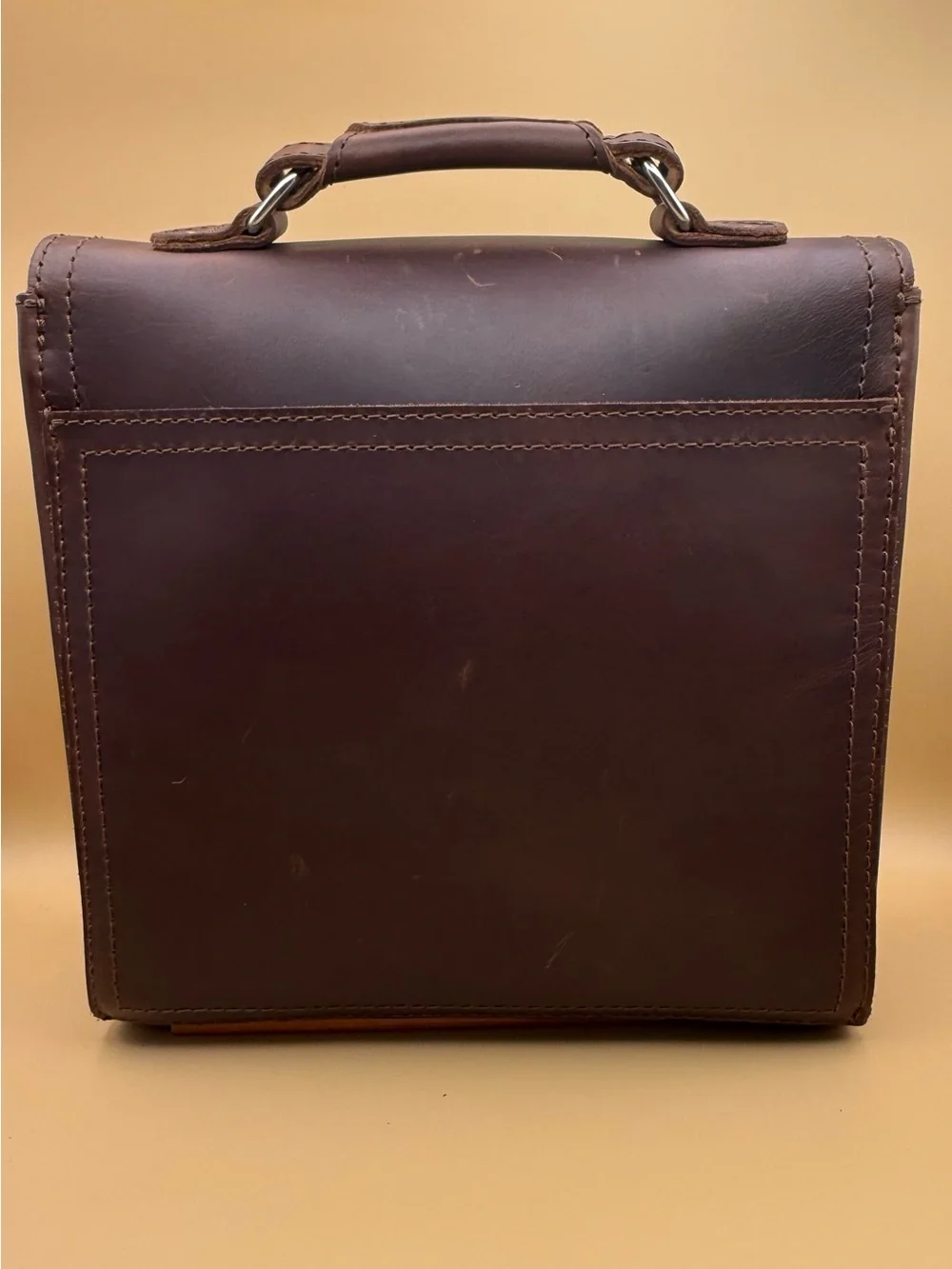 Saddleback Leather Indiana Satchel Dark Coffee Brown Blue Logo